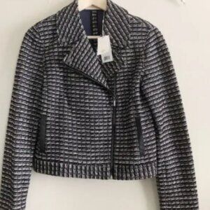 New Tory Burch Raffia Knit Tweed Moto jacket NWT